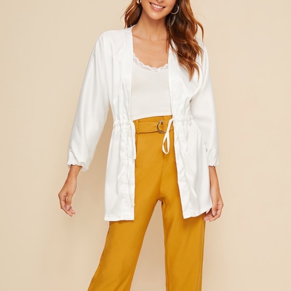 White open front drawstring cardigan - Picture 4 of 6